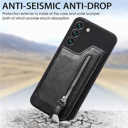 For Samsung Galaxy S23 Kickstand Zipper Case Magnetic Clasp Phone Cover with Card Holders