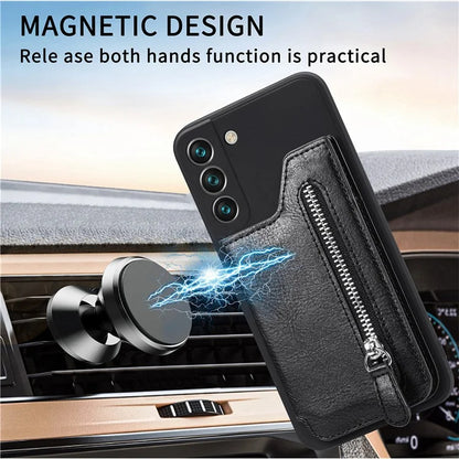 For Samsung Galaxy S23 Kickstand Zipper Case Magnetic Clasp Phone Cover with Card Holders