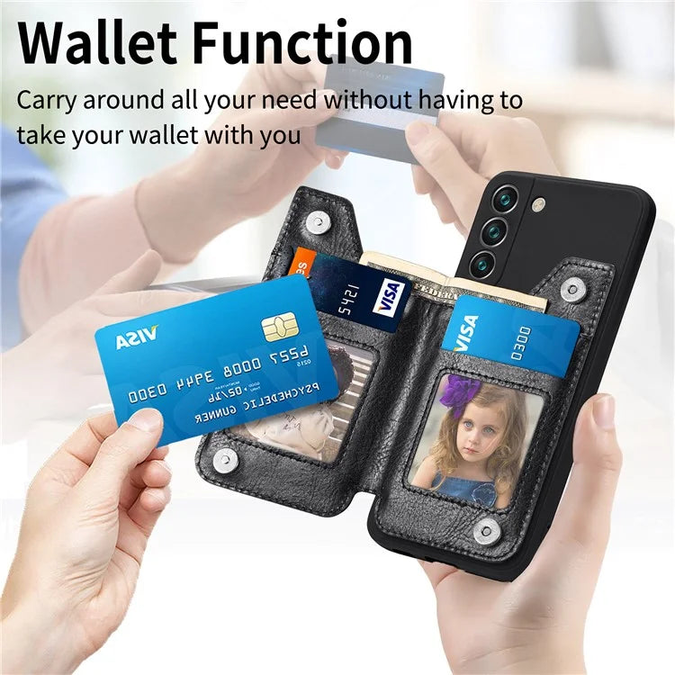 For Samsung Galaxy S23 Kickstand Zipper Case Magnetic Clasp Phone Cover with Card Holders