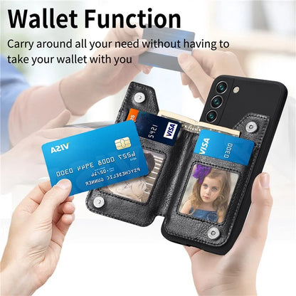 For Samsung Galaxy S23 Kickstand Zipper Case Magnetic Clasp Phone Cover with Card Holders