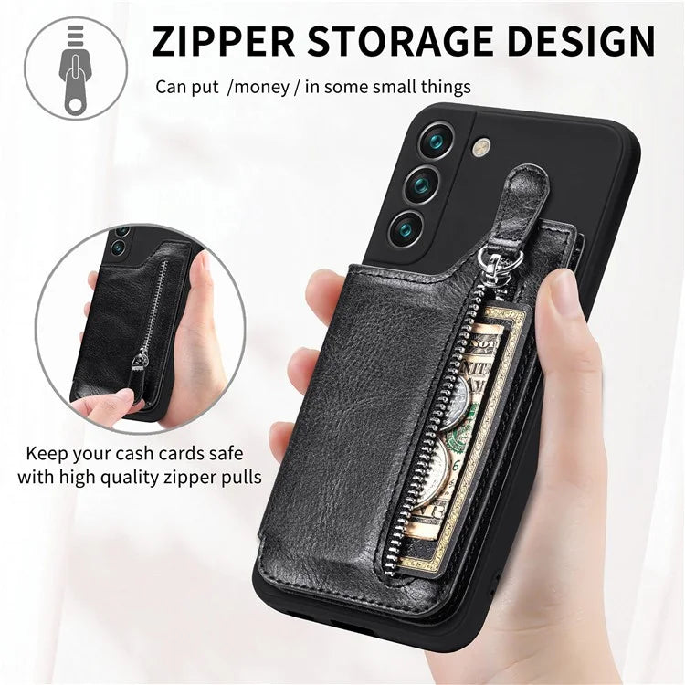 For Samsung Galaxy S23 Kickstand Zipper Case Magnetic Clasp Phone Cover with Card Holders
