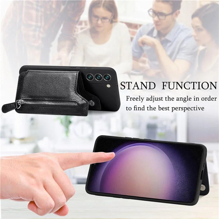 For Samsung Galaxy S23 Kickstand Zipper Case Magnetic Clasp Phone Cover with Card Holders