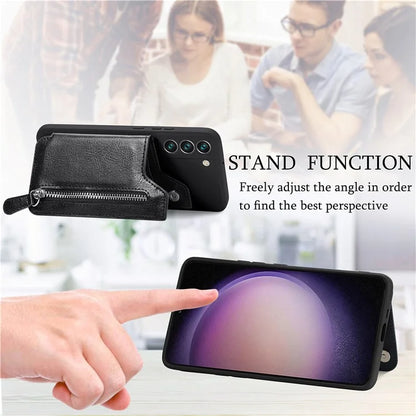For Samsung Galaxy S23 Kickstand Zipper Case Magnetic Clasp Phone Cover with Card Holders