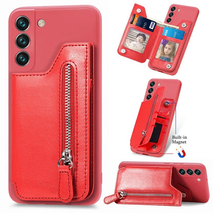 For Samsung Galaxy S23 Kickstand Zipper Case Magnetic Clasp Phone Cover with Card Holders