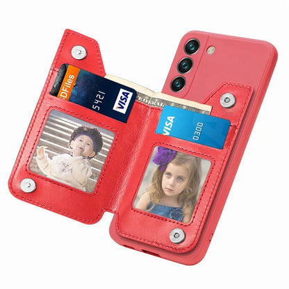 For Samsung Galaxy S23 Kickstand Zipper Case Magnetic Clasp Phone Cover with Card Holders