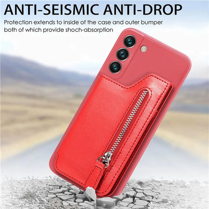 For Samsung Galaxy S23 Kickstand Zipper Case Magnetic Clasp Phone Cover with Card Holders
