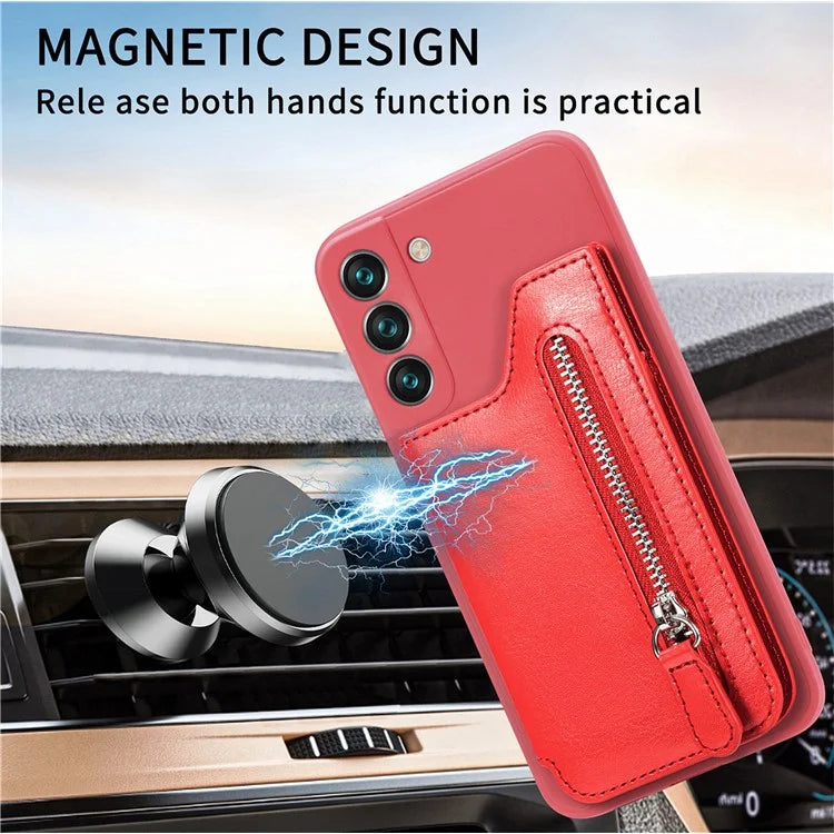 For Samsung Galaxy S23 Kickstand Zipper Case Magnetic Clasp Phone Cover with Card Holders
