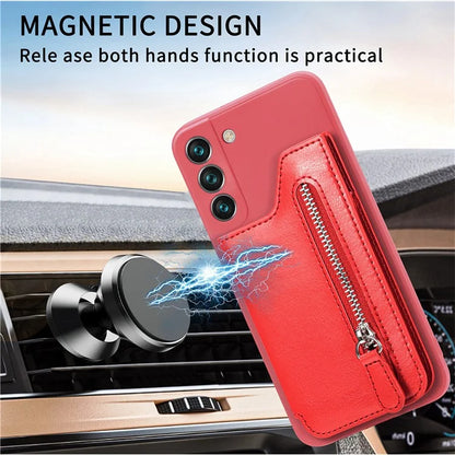 For Samsung Galaxy S23 Kickstand Zipper Case Magnetic Clasp Phone Cover with Card Holders