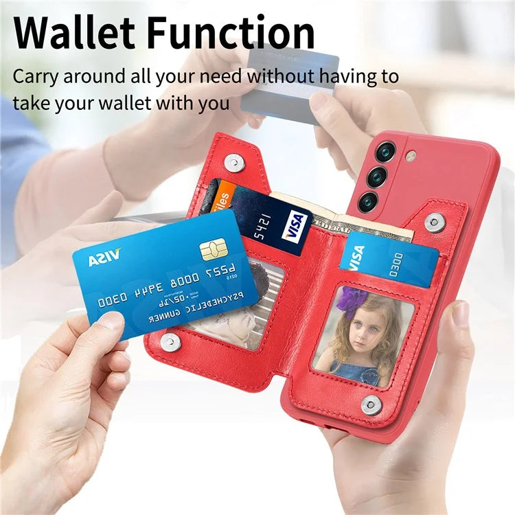 For Samsung Galaxy S23 Kickstand Zipper Case Magnetic Clasp Phone Cover with Card Holders