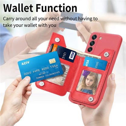 For Samsung Galaxy S23 Kickstand Zipper Case Magnetic Clasp Phone Cover with Card Holders