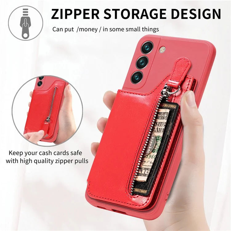 For Samsung Galaxy S23 Kickstand Zipper Case Magnetic Clasp Phone Cover with Card Holders