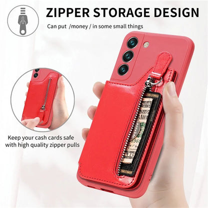 For Samsung Galaxy S23 Kickstand Zipper Case Magnetic Clasp Phone Cover with Card Holders