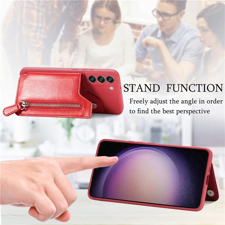 For Samsung Galaxy S23 Kickstand Zipper Case Magnetic Clasp Phone Cover with Card Holders