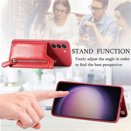 For Samsung Galaxy S23 Kickstand Zipper Case Magnetic Clasp Phone Cover with Card Holders