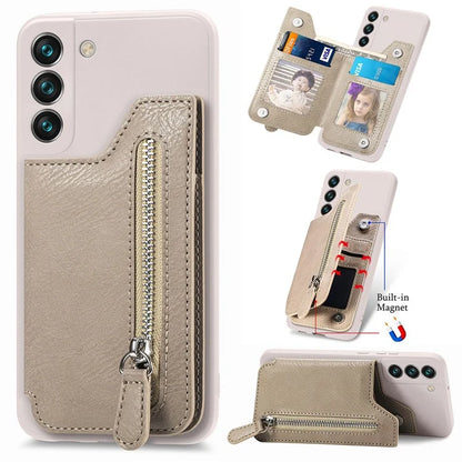For Samsung Galaxy S23 Kickstand Zipper Case Magnetic Clasp Phone Cover with Card Holders