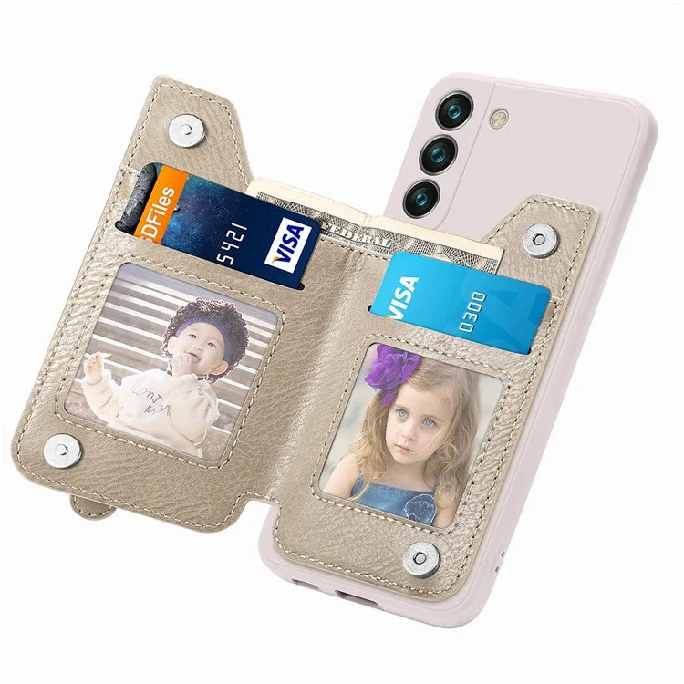 For Samsung Galaxy S23 Kickstand Zipper Case Magnetic Clasp Phone Cover with Card Holders
