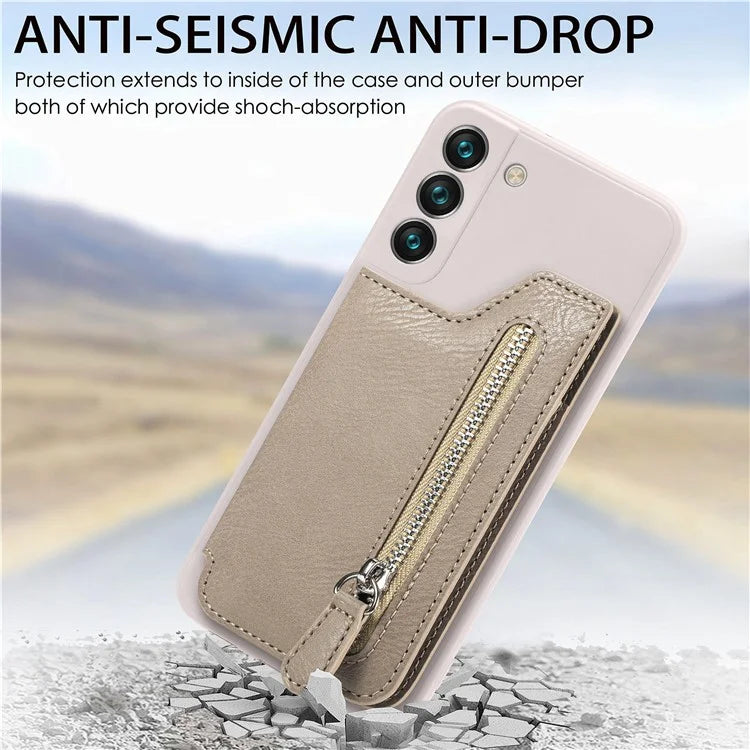 For Samsung Galaxy S23 Kickstand Zipper Case Magnetic Clasp Phone Cover with Card Holders
