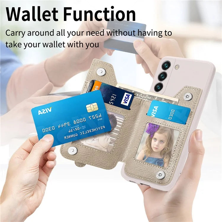 For Samsung Galaxy S23 Kickstand Zipper Case Magnetic Clasp Phone Cover with Card Holders