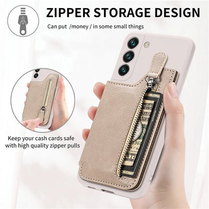 For Samsung Galaxy S23 Kickstand Zipper Case Magnetic Clasp Phone Cover with Card Holders