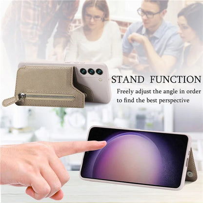 For Samsung Galaxy S23 Kickstand Zipper Case Magnetic Clasp Phone Cover with Card Holders