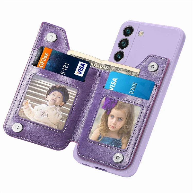 For Samsung Galaxy S23 Kickstand Zipper Case Magnetic Clasp Phone Cover with Card Holders