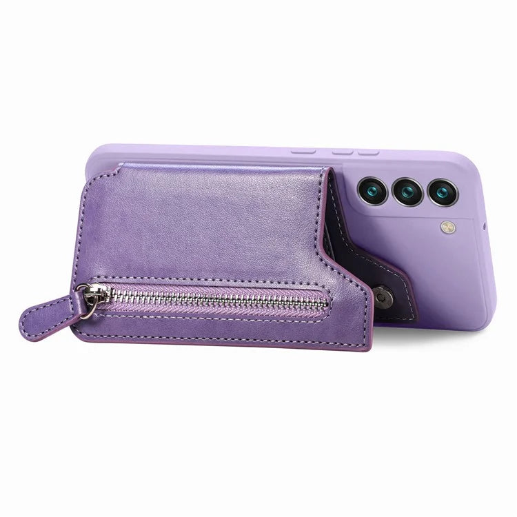 For Samsung Galaxy S23 Kickstand Zipper Case Magnetic Clasp Phone Cover with Card Holders