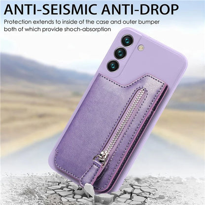 For Samsung Galaxy S23 Kickstand Zipper Case Magnetic Clasp Phone Cover with Card Holders