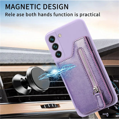 For Samsung Galaxy S23 Kickstand Zipper Case Magnetic Clasp Phone Cover with Card Holders