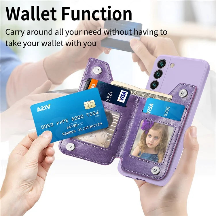 For Samsung Galaxy S23 Kickstand Zipper Case Magnetic Clasp Phone Cover with Card Holders