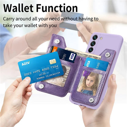 For Samsung Galaxy S23 Kickstand Zipper Case Magnetic Clasp Phone Cover with Card Holders
