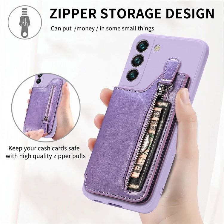 For Samsung Galaxy S23 Kickstand Zipper Case Magnetic Clasp Phone Cover with Card Holders