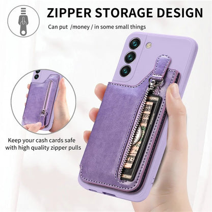 For Samsung Galaxy S23 Kickstand Zipper Case Magnetic Clasp Phone Cover with Card Holders