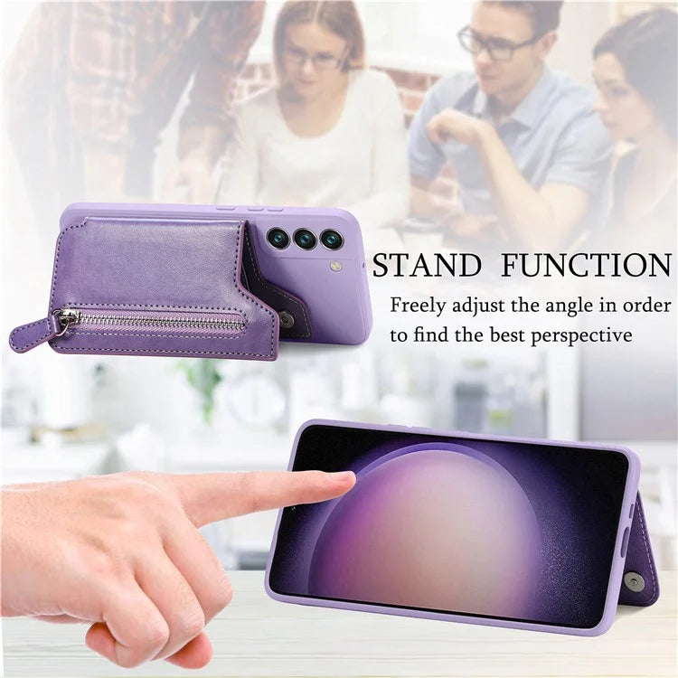For Samsung Galaxy S23 Kickstand Zipper Case Magnetic Clasp Phone Cover with Card Holders