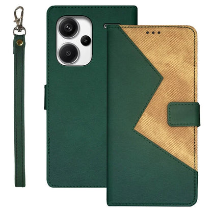 IDEWEI For Xiaomi Redmi Note 13 Pro+ 5G Case Color Splicing Leather Cover with Hand Strap