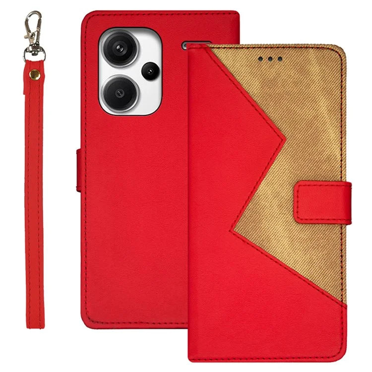 IDEWEI For Xiaomi Redmi Note 13 Pro+ 5G Case Color Splicing Leather Cover with Hand Strap
