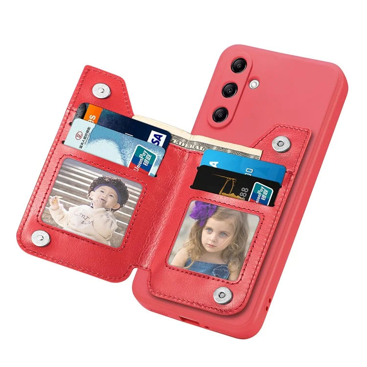 For Samsung Galaxy A24 4G (162.1 x 77.6 x 8.3mm) Zipper Pocket Kickstand Cover Snap Closure Phone Case