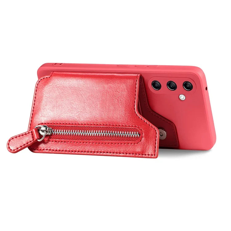 For Samsung Galaxy A24 4G (162.1 x 77.6 x 8.3mm) Zipper Pocket Kickstand Cover Snap Closure Phone Case