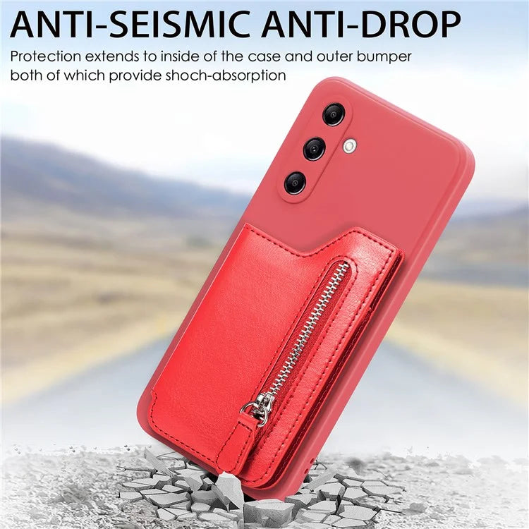 For Samsung Galaxy A24 4G (162.1 x 77.6 x 8.3mm) Zipper Pocket Kickstand Cover Snap Closure Phone Case