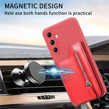 For Samsung Galaxy A24 4G (162.1 x 77.6 x 8.3mm) Zipper Pocket Kickstand Cover Snap Closure Phone Case