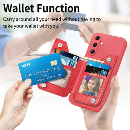 For Samsung Galaxy A24 4G (162.1 x 77.6 x 8.3mm) Zipper Pocket Kickstand Cover Snap Closure Phone Case