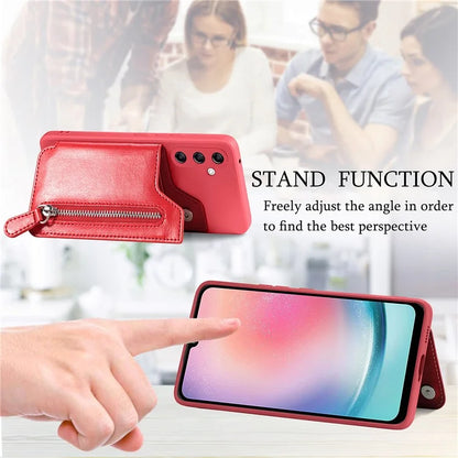 For Samsung Galaxy A24 4G (162.1 x 77.6 x 8.3mm) Zipper Pocket Kickstand Cover Snap Closure Phone Case
