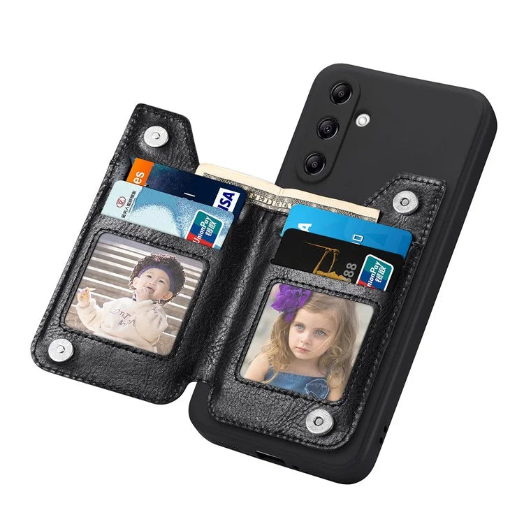 For Samsung Galaxy A24 4G (162.1 x 77.6 x 8.3mm) Zipper Pocket Kickstand Cover Snap Closure Phone Case