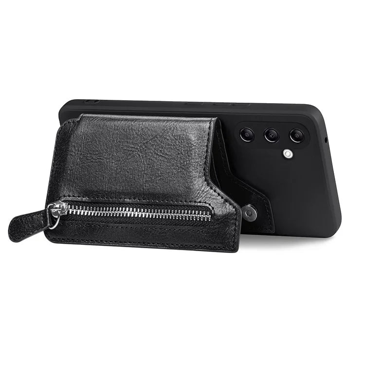 For Samsung Galaxy A24 4G (162.1 x 77.6 x 8.3mm) Zipper Pocket Kickstand Cover Snap Closure Phone Case