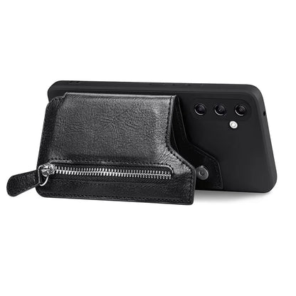 For Samsung Galaxy A24 4G (162.1 x 77.6 x 8.3mm) Zipper Pocket Kickstand Cover Snap Closure Phone Case