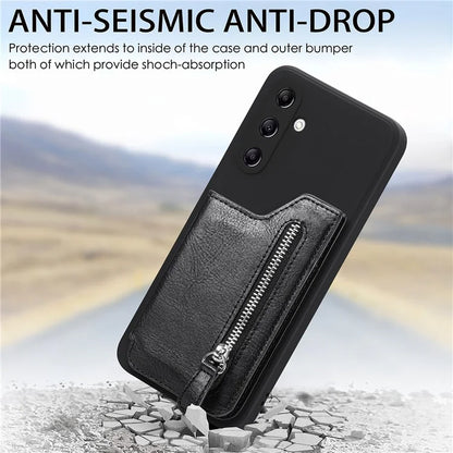 For Samsung Galaxy A24 4G (162.1 x 77.6 x 8.3mm) Zipper Pocket Kickstand Cover Snap Closure Phone Case