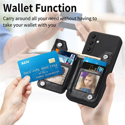 For Samsung Galaxy A24 4G (162.1 x 77.6 x 8.3mm) Zipper Pocket Kickstand Cover Snap Closure Phone Case