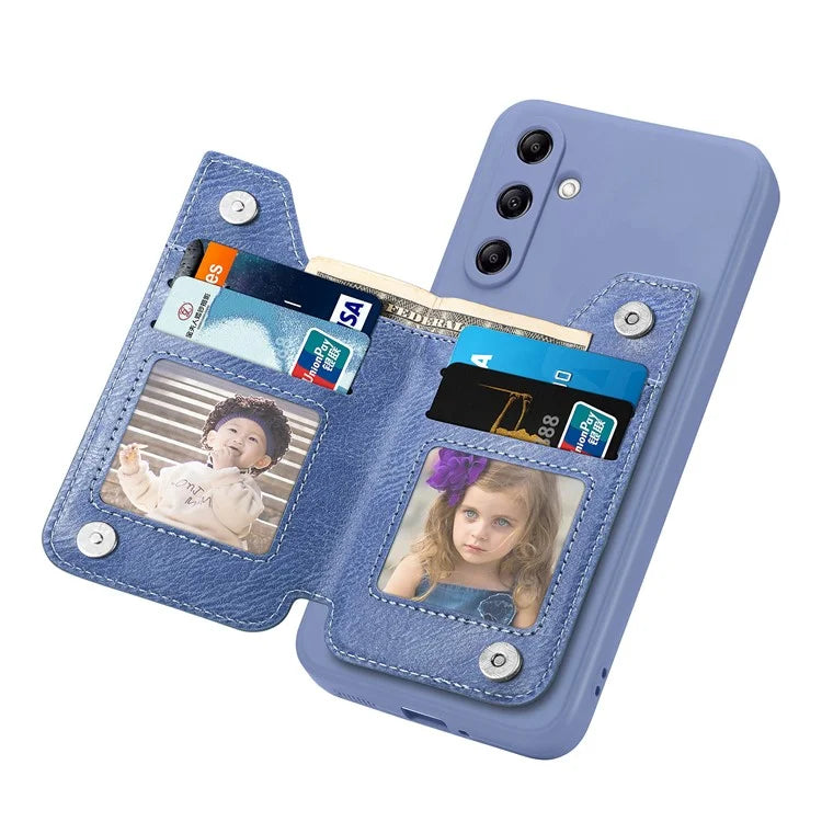 For Samsung Galaxy A24 4G (162.1 x 77.6 x 8.3mm) Zipper Pocket Kickstand Cover Snap Closure Phone Case