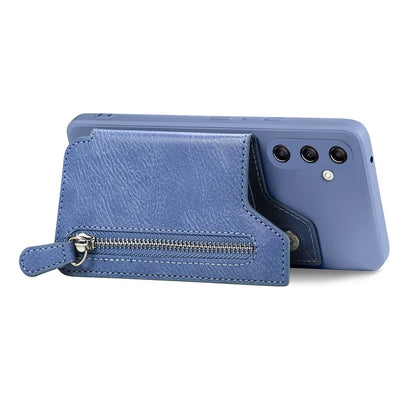 For Samsung Galaxy A24 4G (162.1 x 77.6 x 8.3mm) Zipper Pocket Kickstand Cover Snap Closure Phone Case