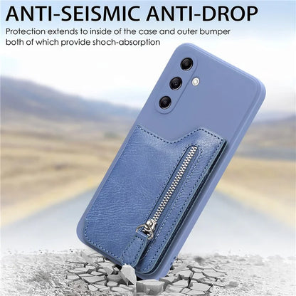 For Samsung Galaxy A24 4G (162.1 x 77.6 x 8.3mm) Zipper Pocket Kickstand Cover Snap Closure Phone Case