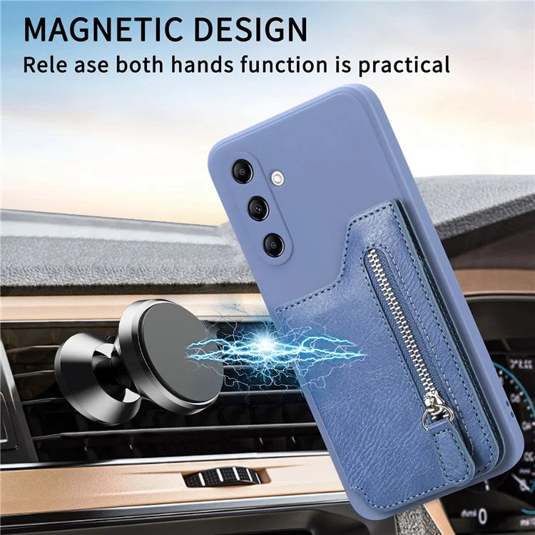 For Samsung Galaxy A24 4G (162.1 x 77.6 x 8.3mm) Zipper Pocket Kickstand Cover Snap Closure Phone Case